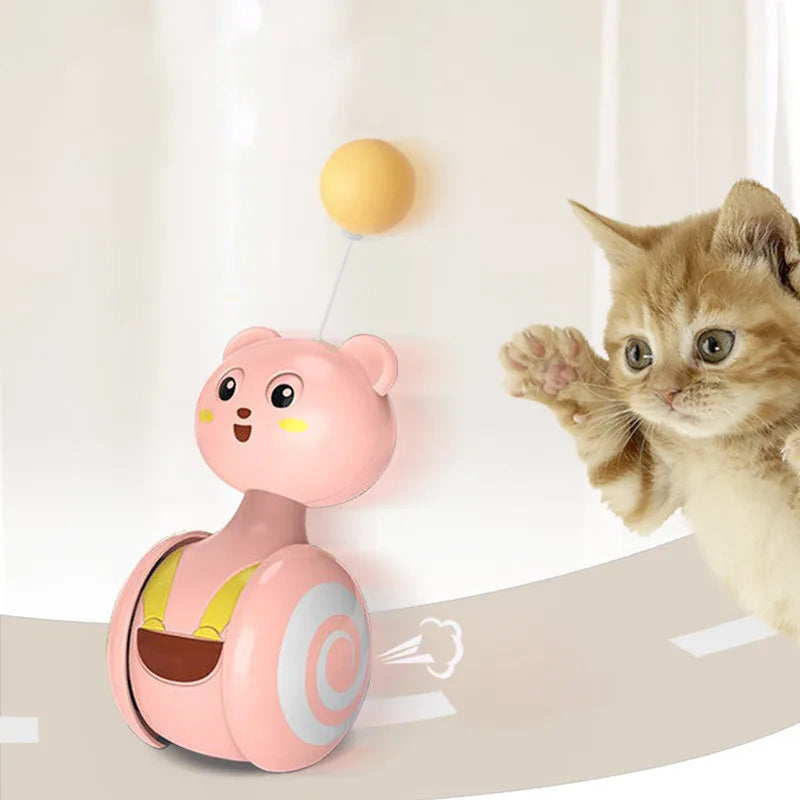 Cat Tumbler Swing Toys Interactive Feather Pet Bumbler Funny Toy Cat Rolling Teaser Balance Feather Wand Toys Rotating Ball