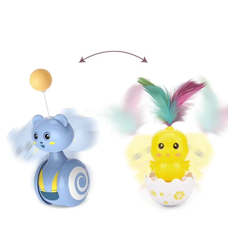 Cat Tumbler Swing Toys Interactive Feather Pet Bumbler Funny Toy Cat Rolling Teaser Balance Feather Wand Toys Rotating Ball