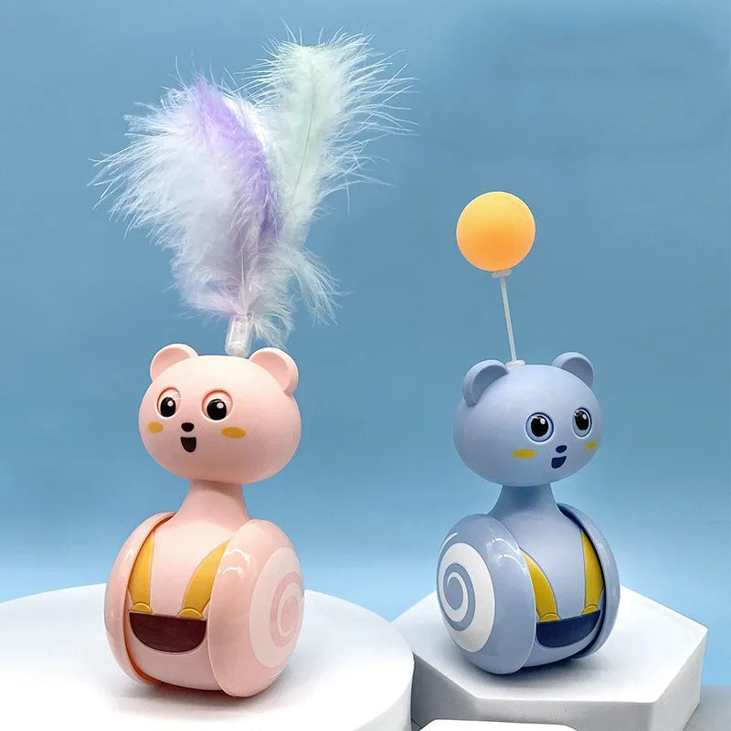 Cat Tumbler Swing Toys Interactive Feather Pet Bumbler Funny Toy Cat Rolling Teaser Balance Feather Wand Toys Rotating Ball