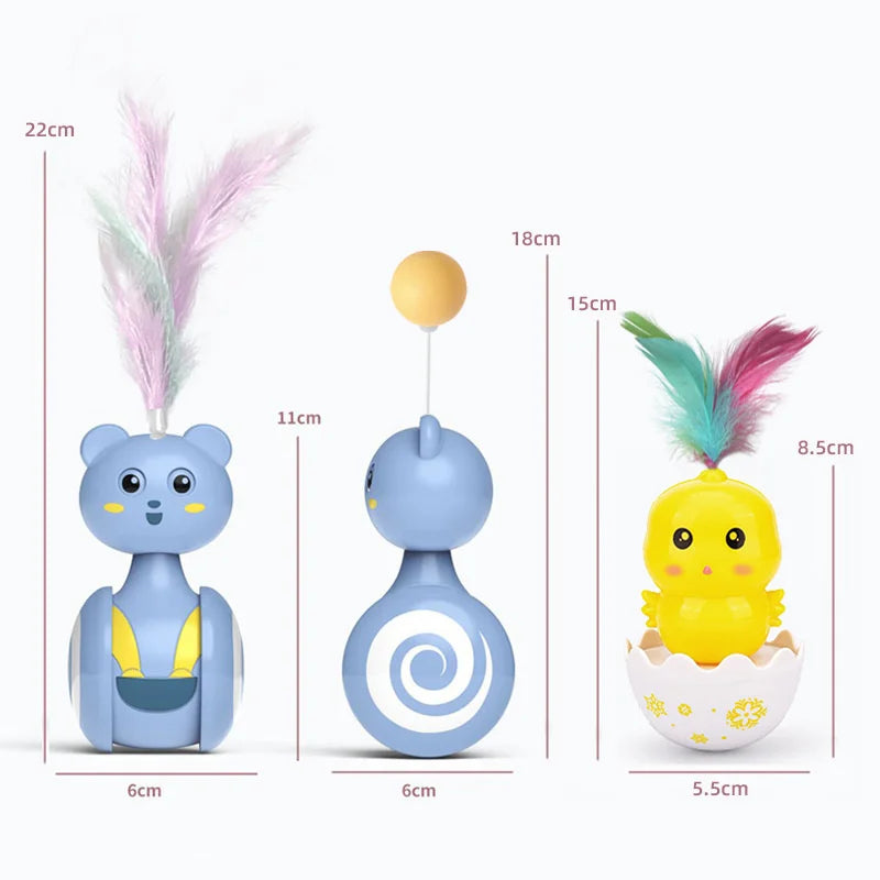 Cat Tumbler Swing Toys Interactive Feather Pet Bumbler Funny Toy Cat Rolling Teaser Balance Feather Wand Toys Rotating Ball